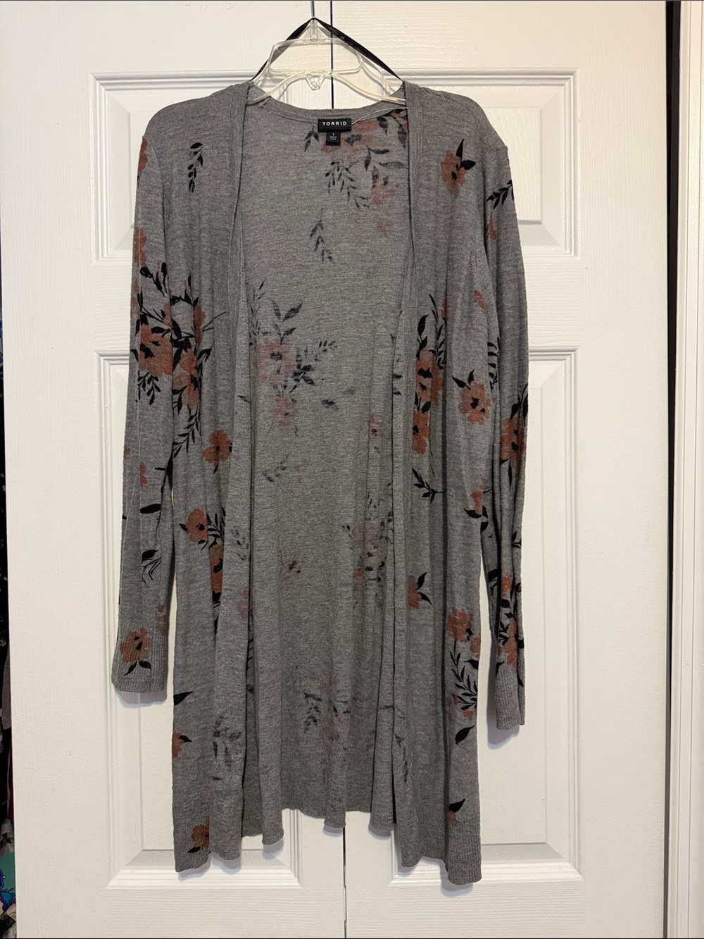 torrid Gray Floral Open-Front Cardigan with Blush Flowers